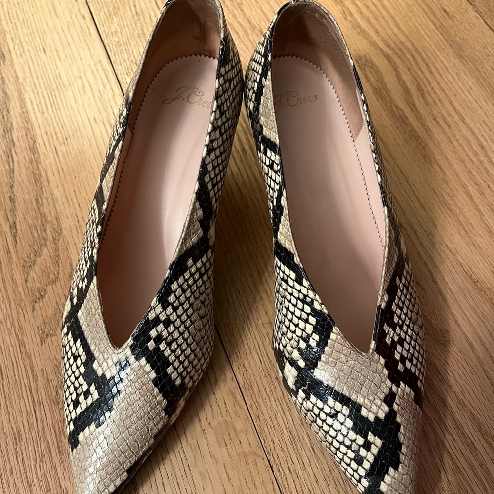 J. Crew Snakeskin Patterned Heels in Black and Cream